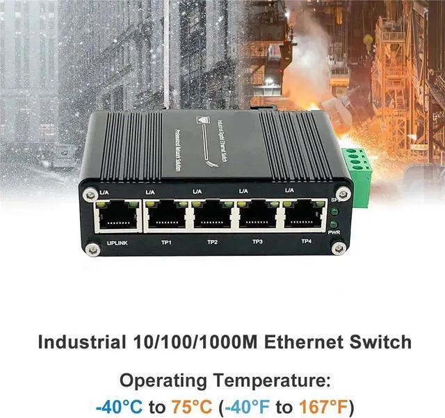 Alt view image 6 of 7 - Industrial 5 Ports Gigabit PoE Switch Ethernet 12~48V 10/100/1000Mbps Poe Hub 4*RJ45 Port Din Network(5 Ports PoE Switch)