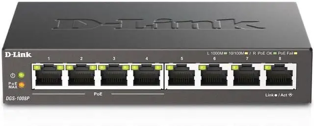 Main image of Casafoyer 8-Port Gigabit Unmanaged PoE+ Ethernet Switch, with 4 PoE Ports up to 60W PoE Budget, QoS, Fanless, Sturdy Metal with Shielded Ports, Compact Desktop, Follows NDAA/TAA (DGS-1008P) - Pack of