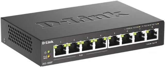 Alt view image 5 of 6 - Casafoyer 8-Port Gigabit Unmanaged PoE+ Ethernet Switch, with 4 PoE Ports up to 60W PoE Budget, QoS, Fanless, Sturdy Metal with Shielded Ports, Compact Desktop, Follows NDAA/TAA (DGS-1008P) - Pack of