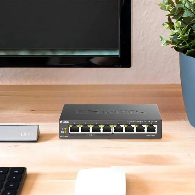 Alt view image 4 of 6 - Casafoyer 8-Port Gigabit Unmanaged PoE+ Ethernet Switch, with 4 PoE Ports up to 60W PoE Budget, QoS, Fanless, Sturdy Metal with Shielded Ports, Compact Desktop, Follows NDAA/TAA (DGS-1008P) - Pack of