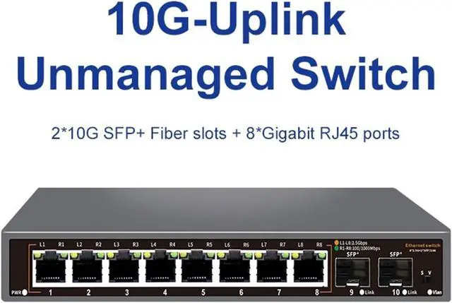 Alt view image 3 of 6 - 1pcs 2.5Gb Network Switch 8 Port .5G RJ45 with 10G SFP+ Ethernet Fanless Play Desktop Wall Mounted(JT-S107-102TS)