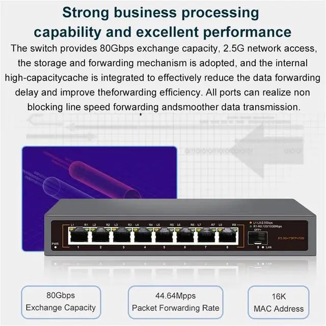 Alt view image 5 of 6 - 1pcs 2.5Gb Network Switch 8 Port .5G RJ45 with 10G SFP+ Ethernet Fanless Play Desktop Wall Mounted(JT-S107-102TS)