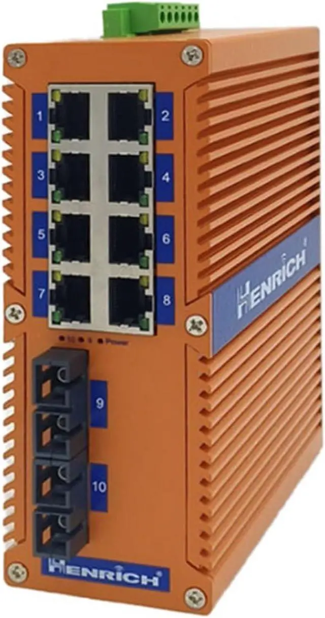 Alt view image 3 of 3 - Henrich 10 Port 8x100Mbps Copper Port 2 Gigabit Single-Mode SC Fiber Switch