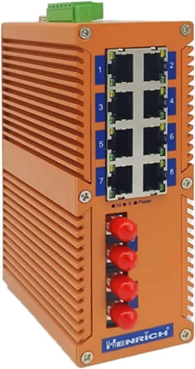 Alt view image 2 of 3 - Henrich 10 Port 8x100Mbps Copper Port 2 Gigabit Multi-Mode ST Fiber Switch
