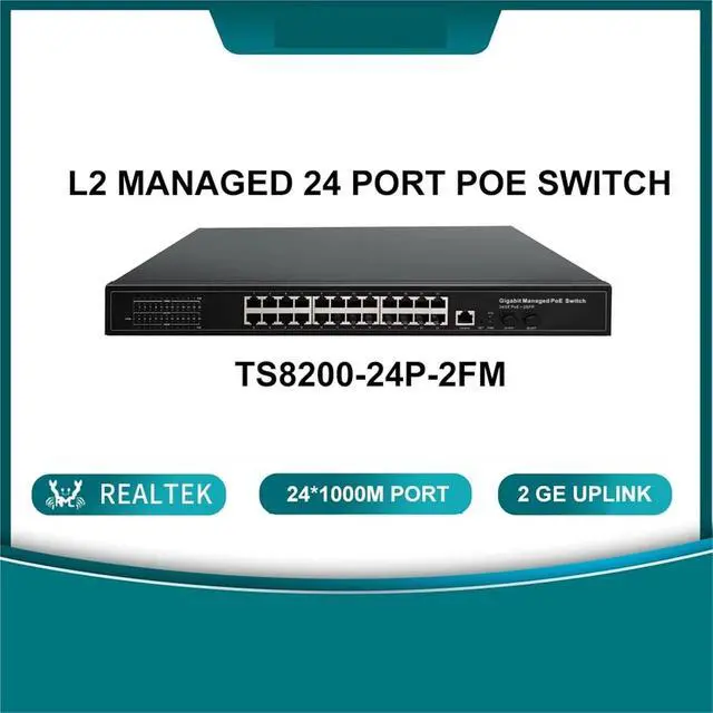 Alt view image 2 of 6 - Full Gigabit Managed PoE Switch 24 Port with 2 SFP Slots with managment/vlan/RSTP/SNMP Fiber Switch