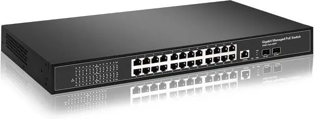 Alt view image 3 of 6 - Full Gigabit Managed PoE Switch 24 Port with 2 SFP Slots with managment/vlan/RSTP/SNMP Fiber Switch