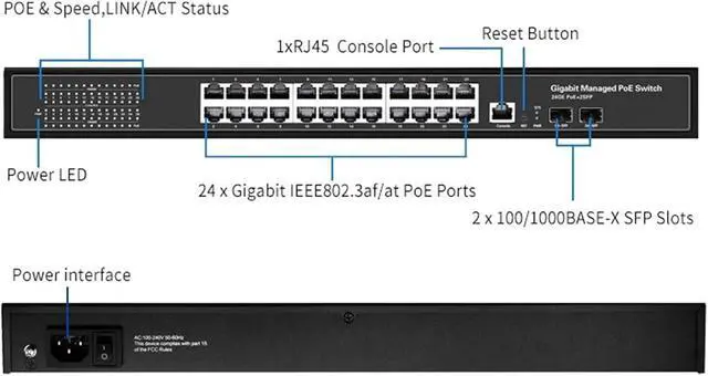 Alt view image 5 of 6 - Full Gigabit Managed PoE Switch 24 Port with 2 SFP Slots with managment/vlan/RSTP/SNMP Fiber Switch