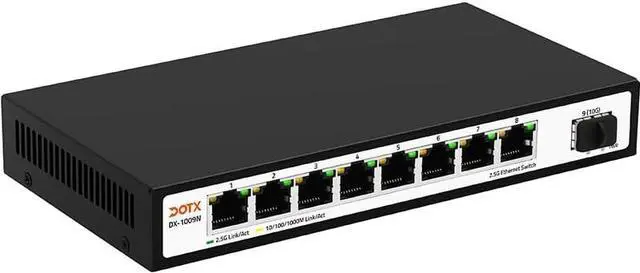 Main image of DOTX 2.5G Ethernet Switch 8X 2.5G Base-T RJ45 Ports with 1x 10G SFP+ Fiber Ports, Compatible with 100/1000/2500Mbps , Metal Fanless, 2.5Gbe Network Switch,Plug and Play