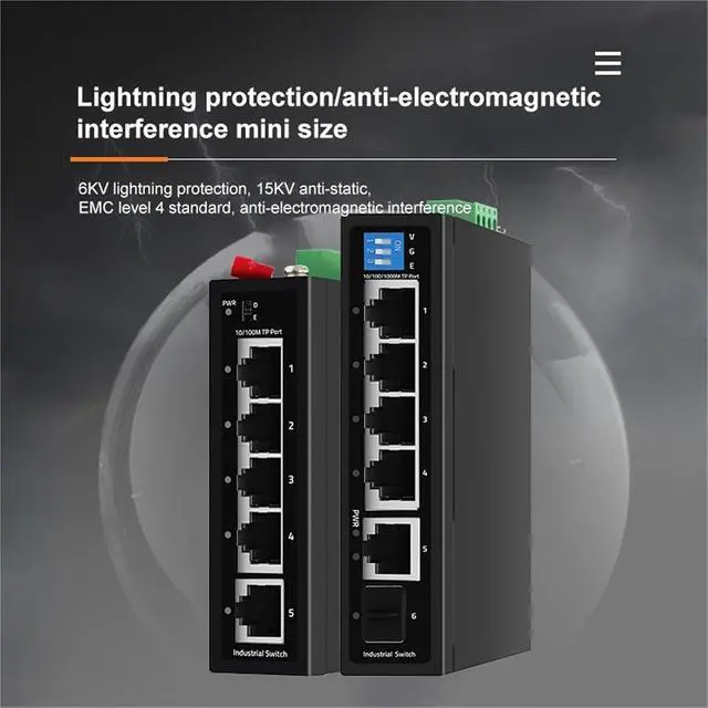 Alt view image 5 of 7 - Industrial Gigabit POE/Non-POE Switch 5/6 Port 100/1000M DIN IP30 Network Ethernet Switch Protection Max BT90W(ZX500-SWG10411S)