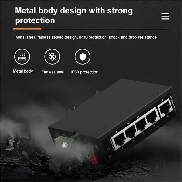Alt view image 6 of 7 - Industrial Gigabit POE/Non-POE Switch 5/6 Port 100/1000M DIN IP30 Network Ethernet Switch Protection Max BT90W(ZX500-SWG10411S)
