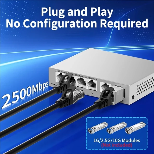 Alt view image 2 of 6 - 5 Port 2.5GbE Ethernet Switch Unmanaged 2.5Gbps Network Switch 10Gb SFP+ Slot Home Lab Setup Switch and Play(UK Adapter)