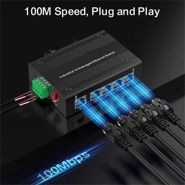 Alt view image 4 of 6 - 5 Port 100M Unmanaged Industrial Switch with DIN Rail 15W Power Supply Fast Ethernet IP40 4KV Protection