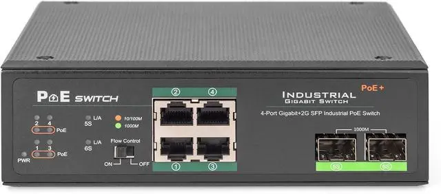 Alt view image 3 of 7 - Digitus Industrial Gigabit Ethernet PoE+ Switch 4-Port PoE + 2-Port SFP, 802.3at, DIN Rail