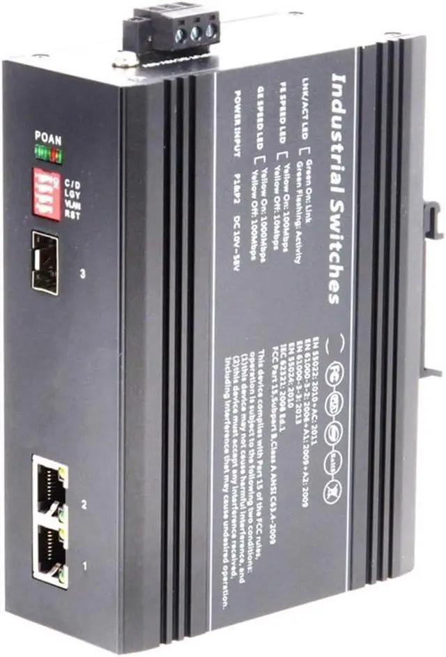 Alt view image 2 of 5 - Industrial Din Rail Switch Gigabit Ethernet 2Port Industrial SFP Fiber Switch 100M 1SFP Slot +2RJ45 Unmanaged Fiber Optic Switch(PAC-650SM-20)