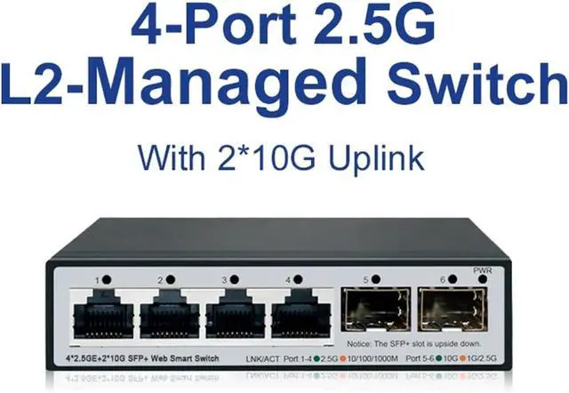 Alt view image 3 of 7 - 2.5GbE Smart Managed Switch 4 Port RJ45 2500Mbps Web Ethernet Network 10G SFP+ Slot