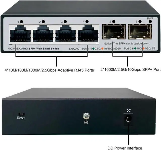 Alt view image 6 of 7 - 2.5GbE Smart Managed Switch 4 Port RJ45 2500Mbps Web Ethernet Network 10G SFP+ Slot
