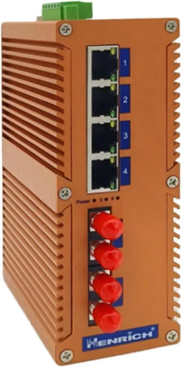 Alt view image 2 of 3 - Henrich 4x100Mbps Copper Port 2 ST Multi-Mode Fiber Port Din-Rail Switch