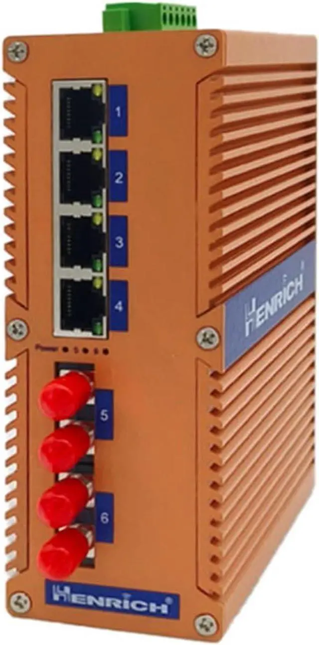 Alt view image 3 of 3 - Henrich 4x100Mbps Copper Port 2 ST Multi-Mode Fiber Port Din-Rail Switch