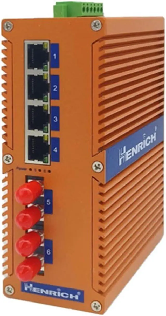 Alt view image 3 of 3 - Henrich 4x100Mbps Copper Port 2 Single-Mode SC Fiber Port Din-Rail Switch
