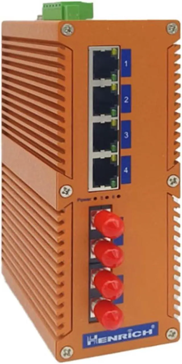 Alt view image 2 of 3 - Henrich 4x100Mbps Copper Port 2 Single-Mode SC Fiber Port Din-Rail Switch