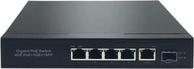 Main image of 4-Port Full Gigabit PoE Switch with 1GE and 1SFP Uplink for IP Camera Built-in 65W Power - Network
