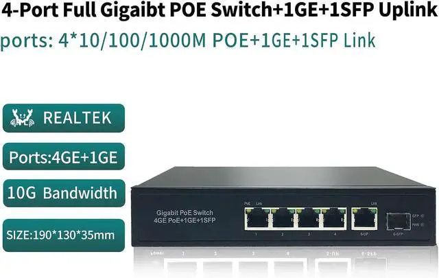 Alt view image 2 of 4 - 4-Port Full Gigabit PoE Switch with 1GE and 1SFP Uplink for IP Camera Built-in 65W Power - Network