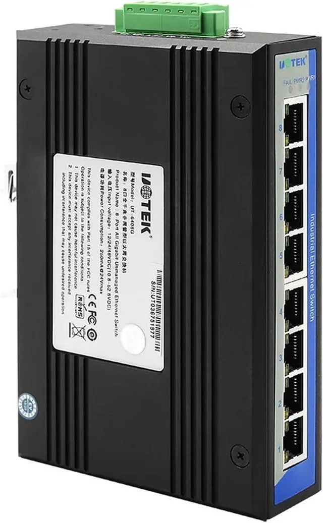 Main image of 1PCS 10/100/1000M 8 Ports RJ45 Network Unmanaged Industrial Ethernet Switch DIN-Rail UT-6408G