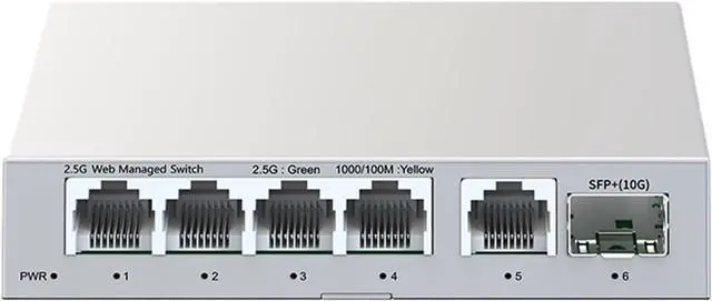 Main image of 1Pcs 2.5GbE Managed Switch 5 Port 2500M Network 10G SFP+Slot Uplink Web Managed Static Link Aggregation Hub Internet Splitter(US Plug)