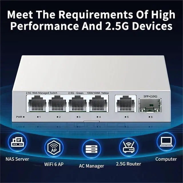 Alt view image 3 of 6 - 1Pcs 2.5GbE Managed Switch 5 Port 2500M Network 10G SFP+Slot Uplink Web Managed Static Link Aggregation Hub Internet Splitter(US Plug)