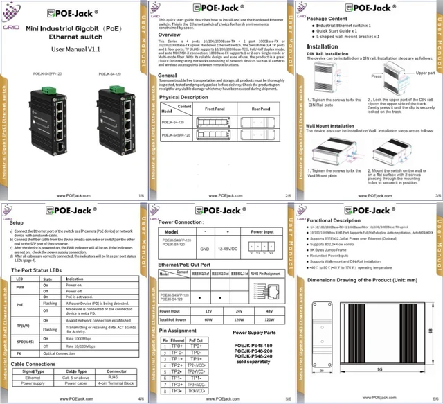 Alt view image 4 of 4 - Industrial SFP & 4 Ports Gigabit 12V PoE Switch, Switch Support 1248V DC Input to 48V PoE , 4 x POE Output IEEE 802.3af/at Ports 30W up to 120W, IP40 for POE-Jack/Solar Power/Automation