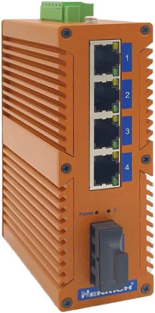 Alt view image 2 of 3 - Henrich 4x100Mbps Copper Port 1 Single-Mode SC Fiber Port Din-Rail Switch