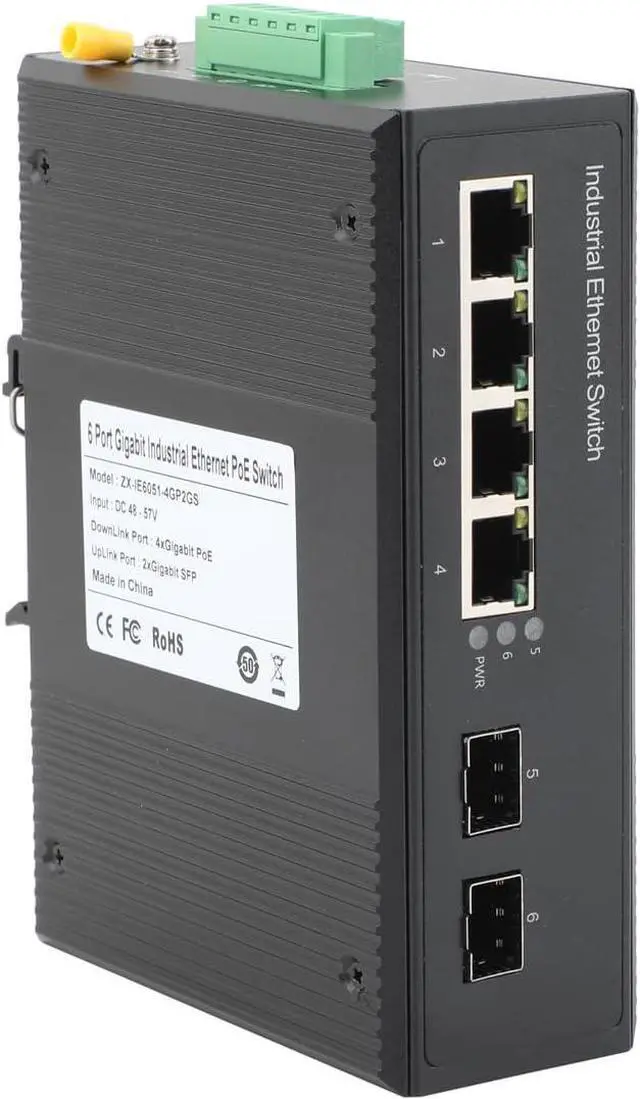 Main image of Gigabit Industrial POE Switch- 2 SFP to 4 RJ45 Ports Ethernet Network Switch 10/100/1000M, Desktop/Din Rail Mount, Plug & Play (1PCS)