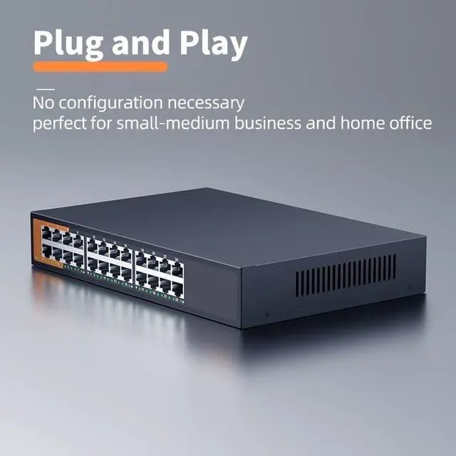 Alt view image 3 of 6 - 24-Port Gigabit Ethernet Unmanaged Plug and Play(Switch with EU Plug)