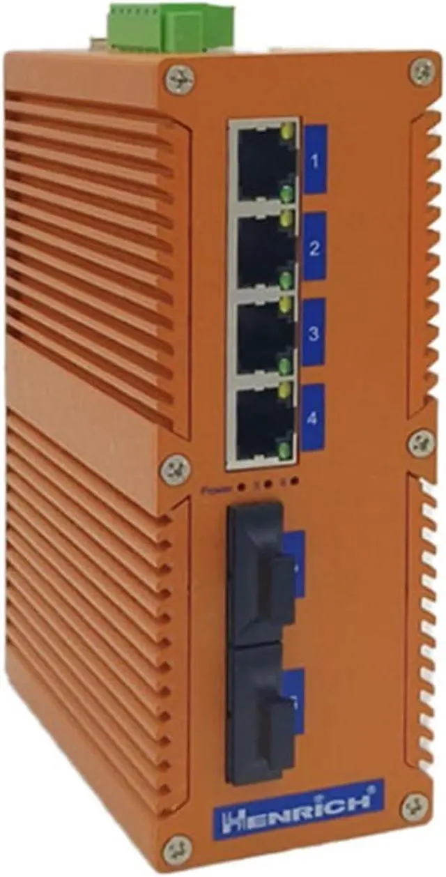 Alt view image 2 of 3 - Henrich 4x100Mbps Copper Port 2 Multi-Mode SC Fiber Port Din-Rail Switch
