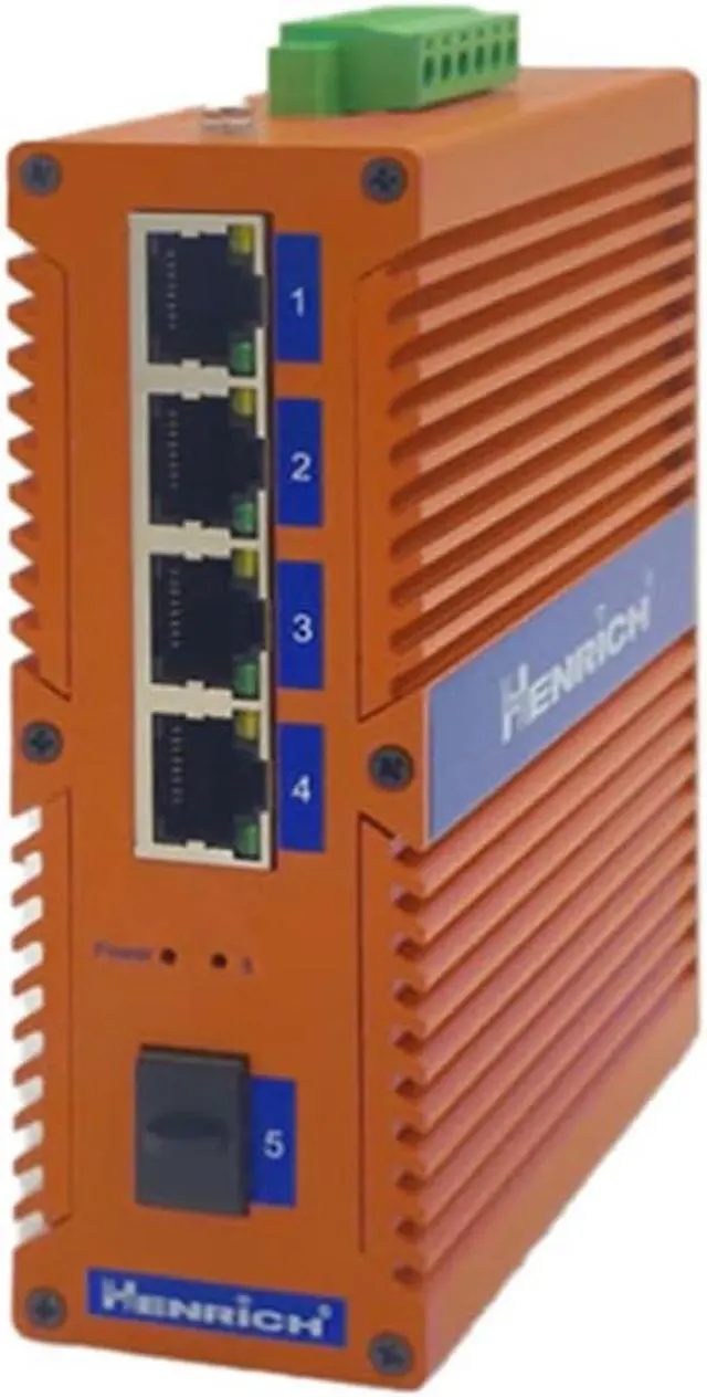 Alt view image 3 of 3 - Henrich Gigabit 4x1000Mbps Copper Port 1 SFP Fiber Port Din-Rail Switch