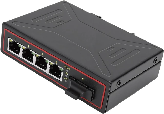 Alt view image 2 of 7 - POCREATION Industrial Gigabit Ethernet Switch Media Converter 4-Port 10/100M RJ45 with 1 SFP Slot for Fiber Optic Network 0-120km Transmission