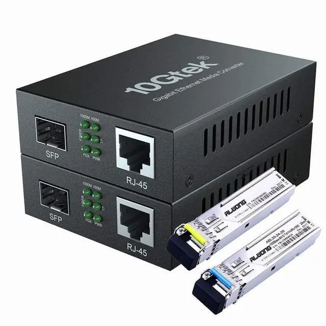 Main image of A Pair of Gigabit Ethernet Bidi Media Converter, SingleMode Single LC Fiber to Ethernet RJ45 Converter for 10/100/1000Base-Tx to 1000Base-LX, UL Certified, up to 20-km