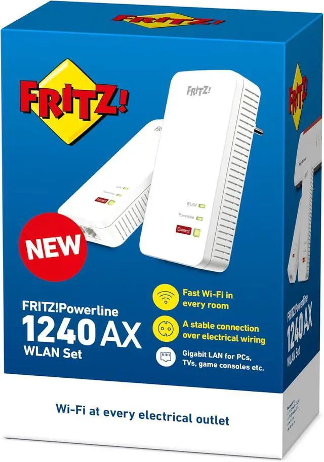 Alt view image 3 of 6 - AVM FRITZ!Powerline 1240 AX WLAN Set Edition International, Extension Kit for Mains up to 1200 Mbps, Built-in Wi-Fi up to 600 Mbps, Mesh, Access Point, Italian Interfaces