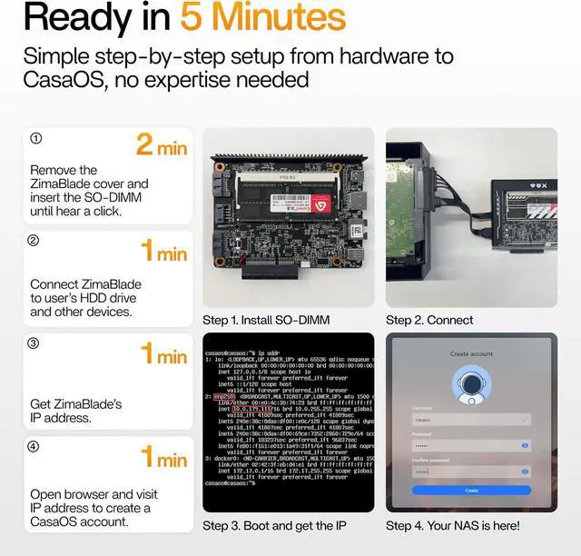 Alt view image 7 of 7 - ZimaBlade 7700 x86 Home Server & 2-Bay NAS Kit, Intel Quad-Core, 16GB RAM, CasaOS Preinstalled, Dual SATA, PCIe x4 Expansion, Docker, Plex, Home Assistant & Self-Hosting Platform