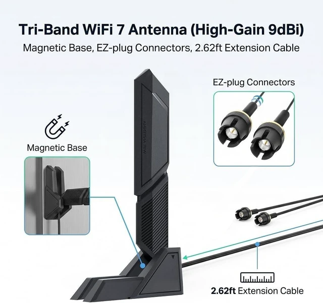 Alt view image 2 of 7 - for Gigabyte Aorus WiFi 7 Antenna PC Desktop Magnetic Base WiFi7 Q-Antenna