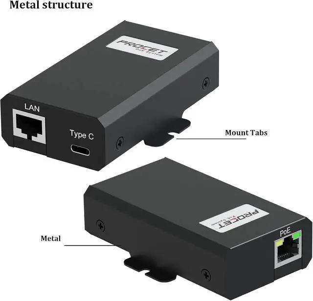 Alt view image 4 of 6 - PROCET Gigabit PoE to USB C Splitter 60W PoE RJ45 to C Type Power Ethernet Adapter Converter for eero 6/7, Pro 7, Max 7, Wireless Bridge/AP, Tablet, iPad, PTZ/CCTV Camera, Raspberry Pi 5, USB Hub