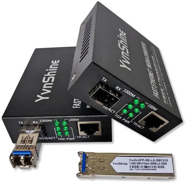 Main image of Gigabit SFP to RJ45 Fiber Media Converter- Multimode/SingleMode Fiber to Ethernet Converter, Plug & Play 10/100/1000Mbps RJ45 (Black, 2 PCS Single Mode Dual LC 20KM)