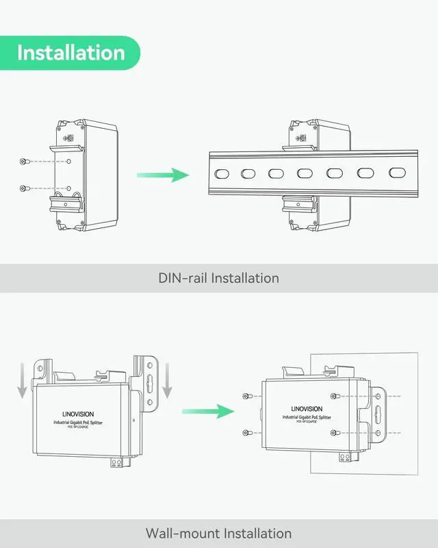 Alt view image 6 of 7 - LINOVISION 2026 Upgraded Industrial Gigabit 30W PoE Splitter, Switchable 12V/24V DC and Passive PoE Outputs, Compatible with UB Loco5AC Wireless Bridge, for IP Cameras and IoT Devices