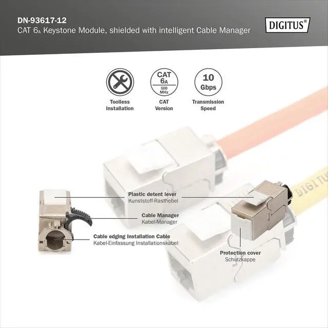 Alt view image 2 of 7 - Digitus Keystone Module cat. 6A Shielded - 12 Pieces - RJ45 - Multi-Design - 500 MHz 10G Base-T - Tool Free