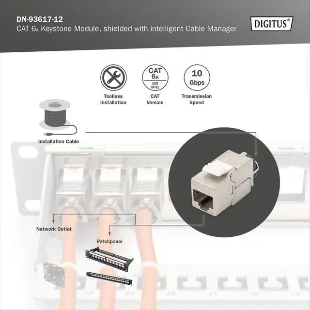 Alt view image 4 of 7 - Digitus Keystone Module cat. 6A Shielded - 12 Pieces - RJ45 - Multi-Design - 500 MHz 10G Base-T - Tool Free