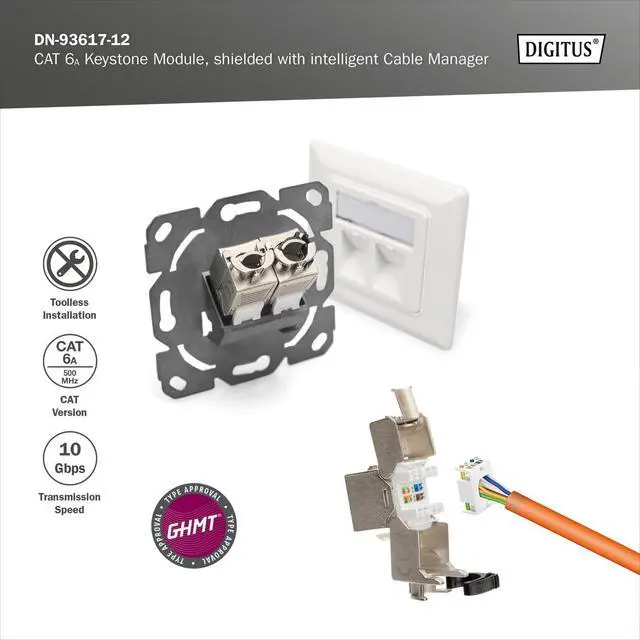 Alt view image 6 of 7 - Digitus Keystone Module cat. 6A Shielded - 12 Pieces - RJ45 - Multi-Design - 500 MHz 10G Base-T - Tool Free