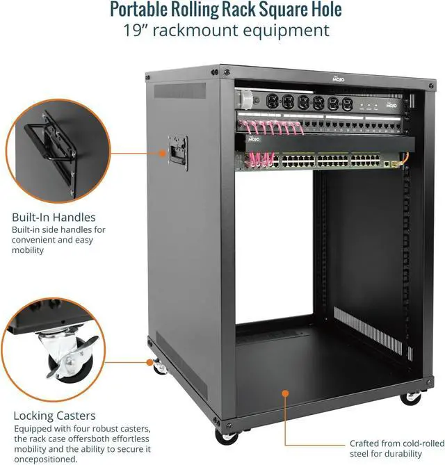 Alt view image 3 of 6 - Tecmojo 15U Portable Rolling Network Rack, 4-Post Mobile Open Frame Server Rack with Wheels, Free Standing Server Cabinet for Computer/Data/AV/IT Equipment/Network Equipment