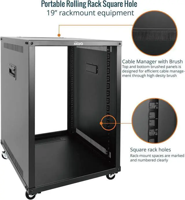 Alt view image 4 of 6 - Tecmojo 15U Portable Rolling Network Rack, 4-Post Mobile Open Frame Server Rack with Wheels, Free Standing Server Cabinet for Computer/Data/AV/IT Equipment/Network Equipment