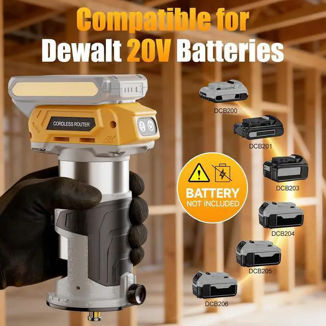 Alt view image 2 of 7 - Brushless Cordless Router for Woodworking, Compatible with Dewalt 20V Battery (Battery Not Included), 6-Speed, 30000-RPM Trim Router, Aluminum Base, 6-Pcs Trim Bits for Edge Trimming, Grooving