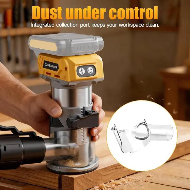Alt view image 4 of 7 - Brushless Cordless Router for Woodworking, Compatible with Dewalt 20V Battery (Battery Not Included), 6-Speed, 30000-RPM Trim Router, Aluminum Base, 6-Pcs Trim Bits for Edge Trimming, Grooving